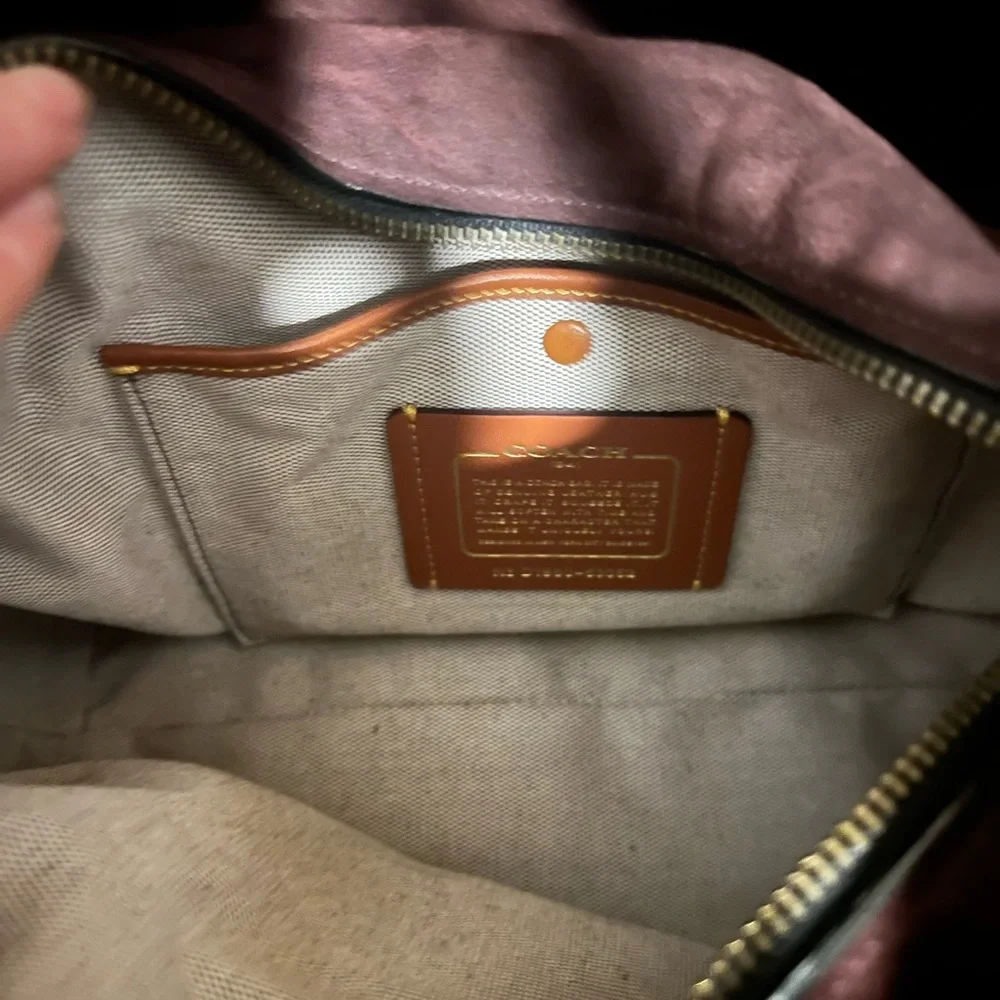 Coach Harmony Hobo Black Leather and Suede Maroon Interior with Yellow Stitching - Picture 13 of 17